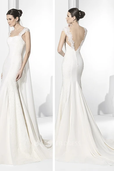 Sheath Appliqued Sleeveless Long Jersey Wedding Dress
