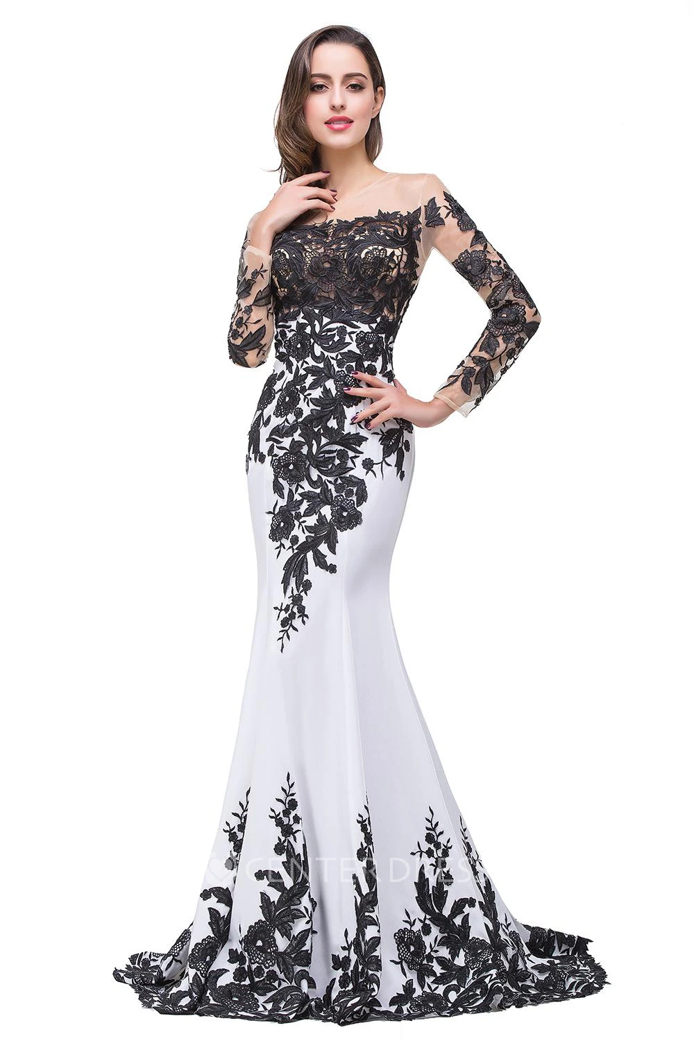 Glamorous Long Sleeve Mermaid Evening Dress Black Appliques Mother Dress