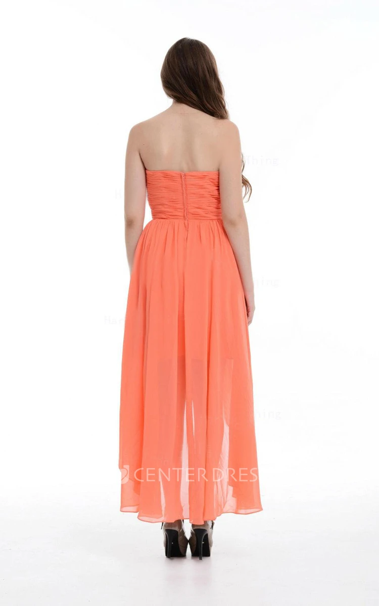 High-low Asymmetrical Sweetheart Chiffon Dress With Ruffles