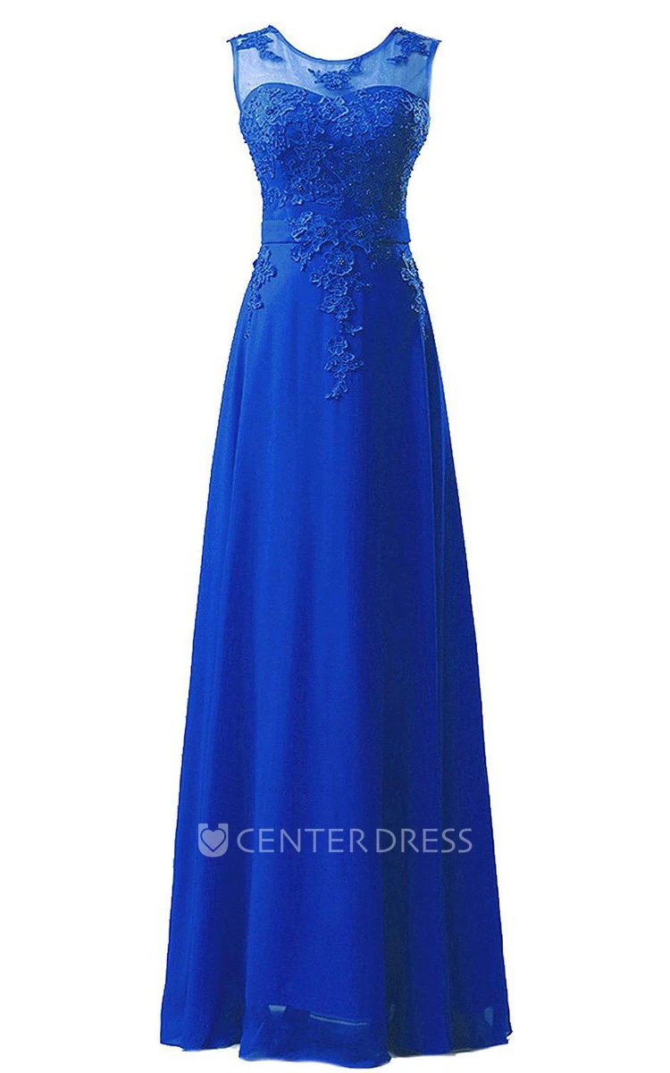 Amazing Sleeveless Chiffon Long Dress With Lace Applique