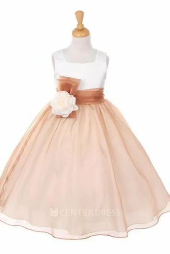 Floral Floral Bowed Organza&Satin Flower Girl Dress With Sash