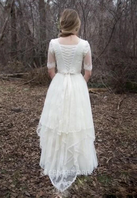 A Line Scalloped Lace Tulle Lace-up Corset Back Wedding Gown