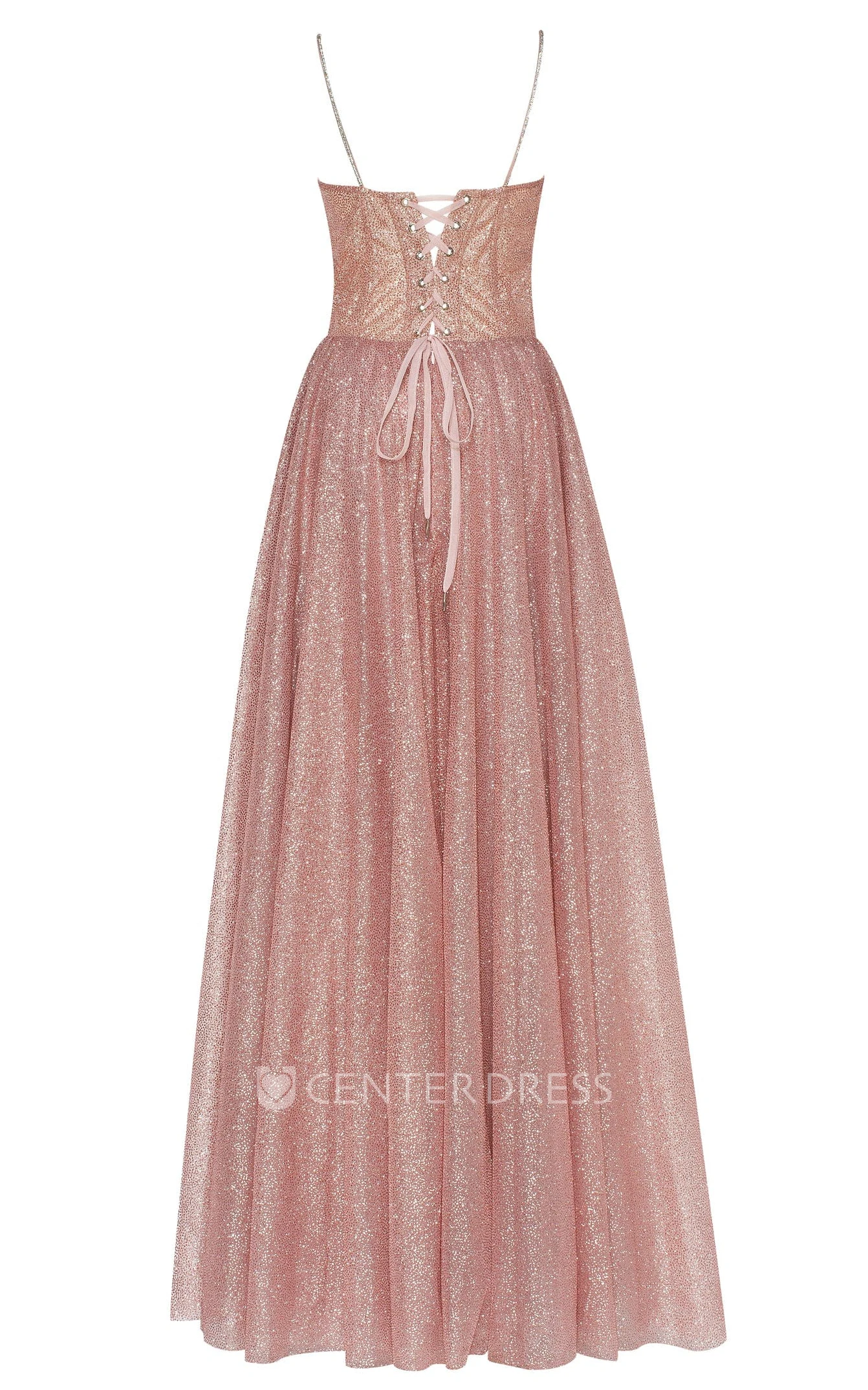 Sexy A-Line Spaghetti Sequins Evening Dress With Lace-up Back And Bow