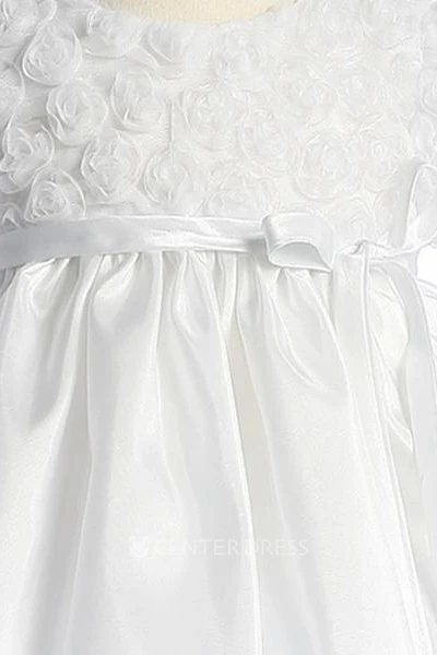 Embroideried Cap-Sleeve Tiered Tulle&Lace Flower Girl Dress