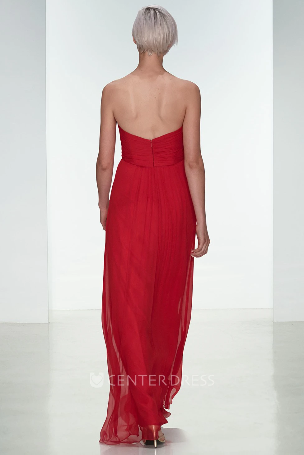 Sheath Sweetheart Maxi Empire Sleeveless Criss-Cross Chiffon Bridesmaid Dress With Pleats