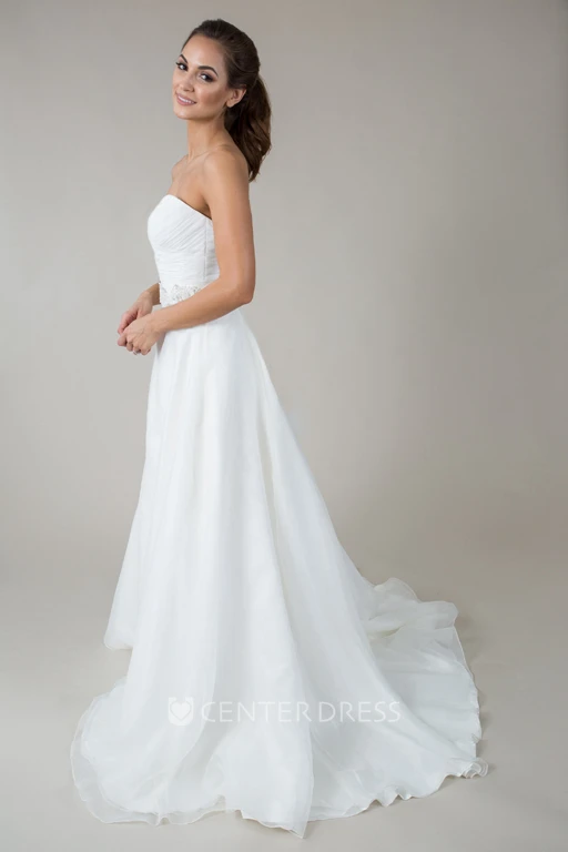 Sweetheart Jeweled Chiffon Wedding Dress With Criss Cross
