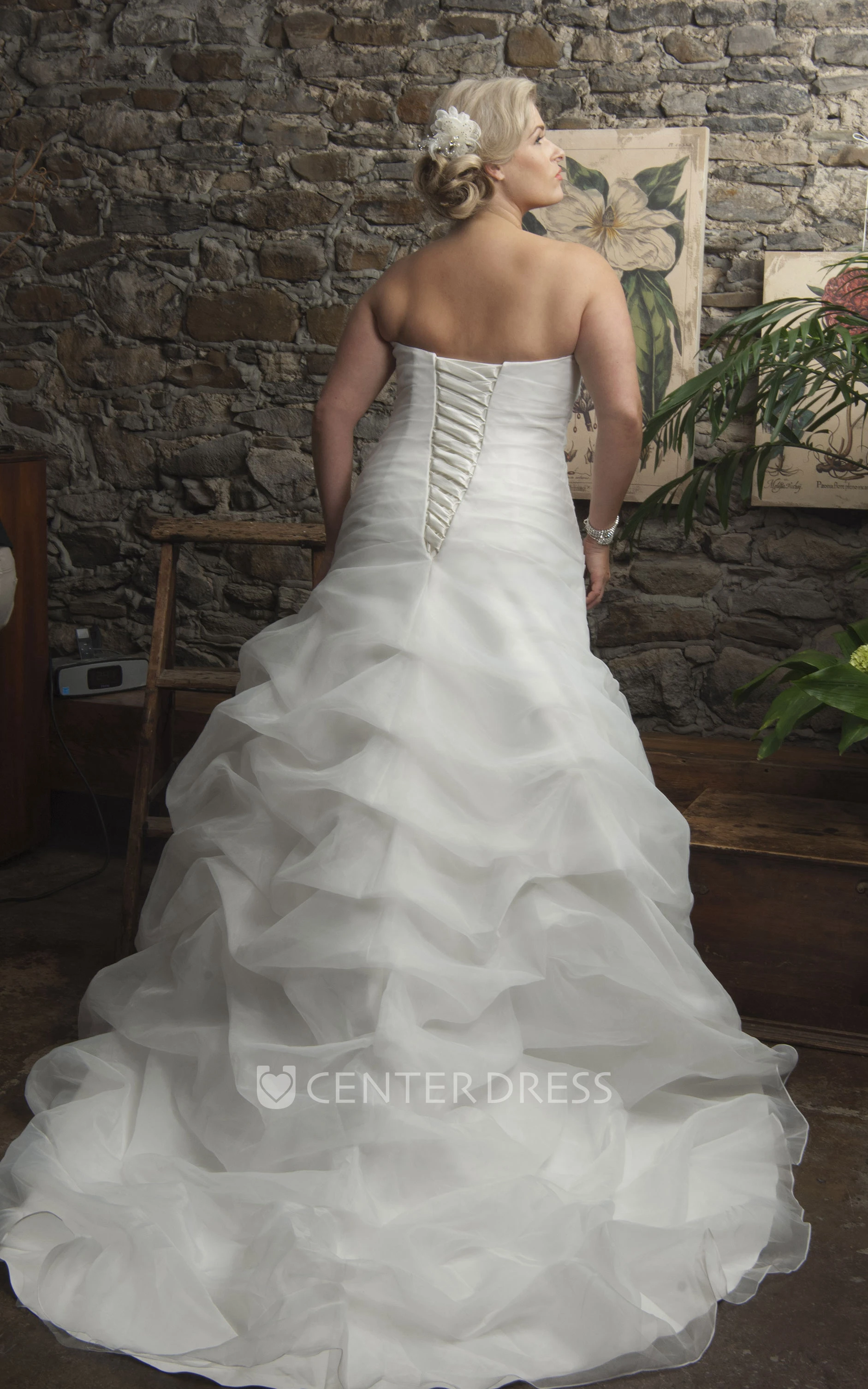 Strapless Ruched Mermaid Gown With Jeweled Waist