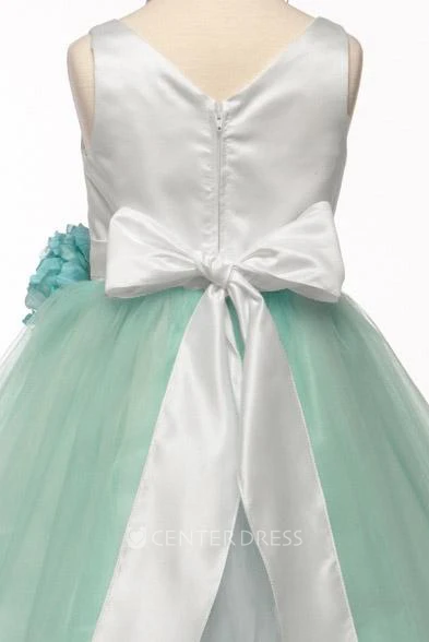 Tea-Length Tiered Tulle&Satin Flower Girl Dress