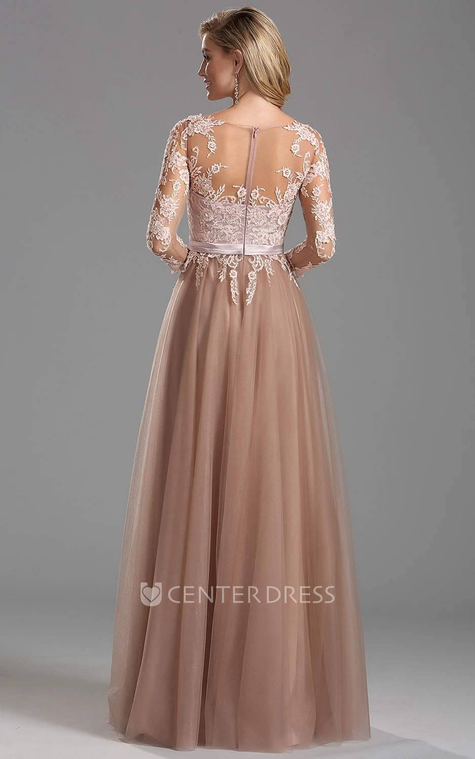 Empire Floor-Length Bateau 3 Empire Tulle Appliques Zipper Dress