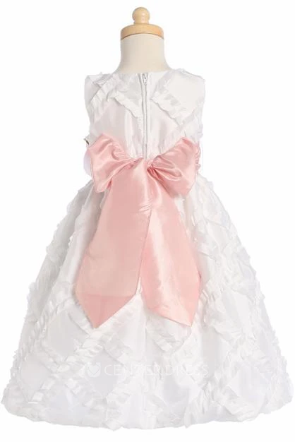 Floral Tea-Length Tiered Taffeta Flower Girl Dress With Embroidery