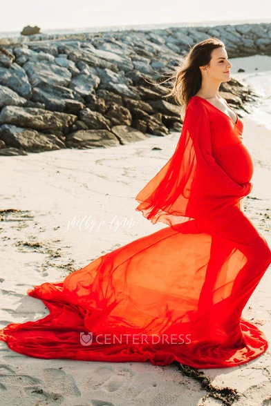 Sheath Court Train Long Sleeve Empire Maternity Dress