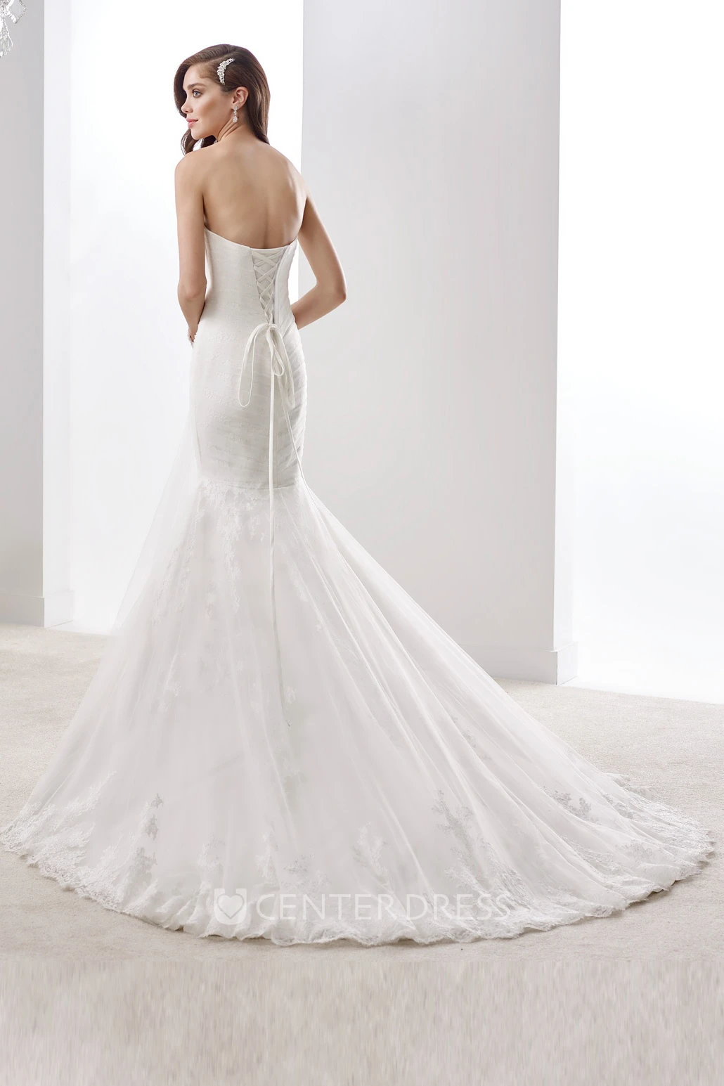 Scooped-Neck Mermaid Bridal Gown With Cap Sleeves And Illusive Lace Panel