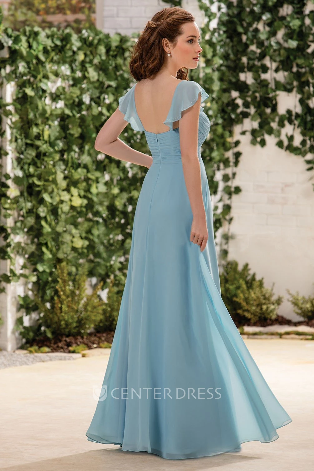 Cap-Sleeved A-Line Bridesmaid Dress With Crisscross Ruching And Square Back
