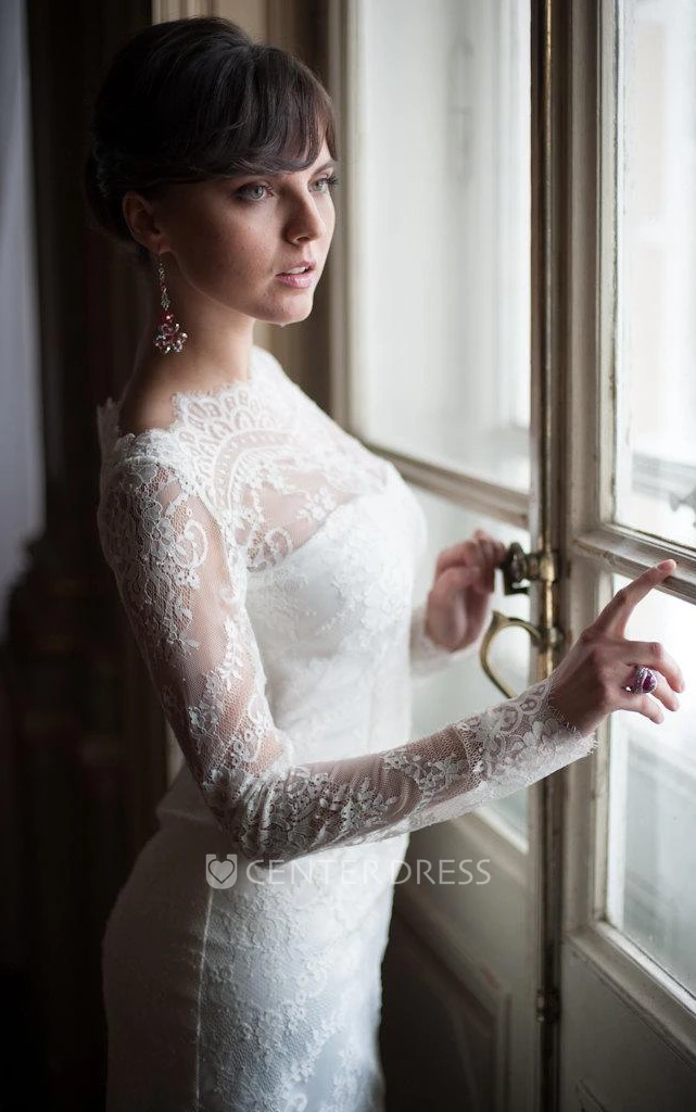 Short Sheath Lace Wedding Dress With High Neck Fitted Style