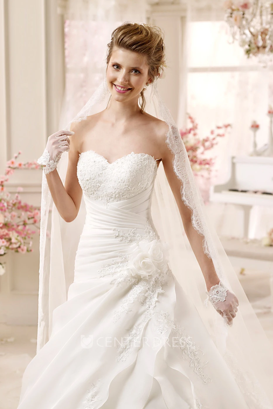 Sweetheart A-line Wedding Dress with Bandage Waist and Asymmetrical Ruching