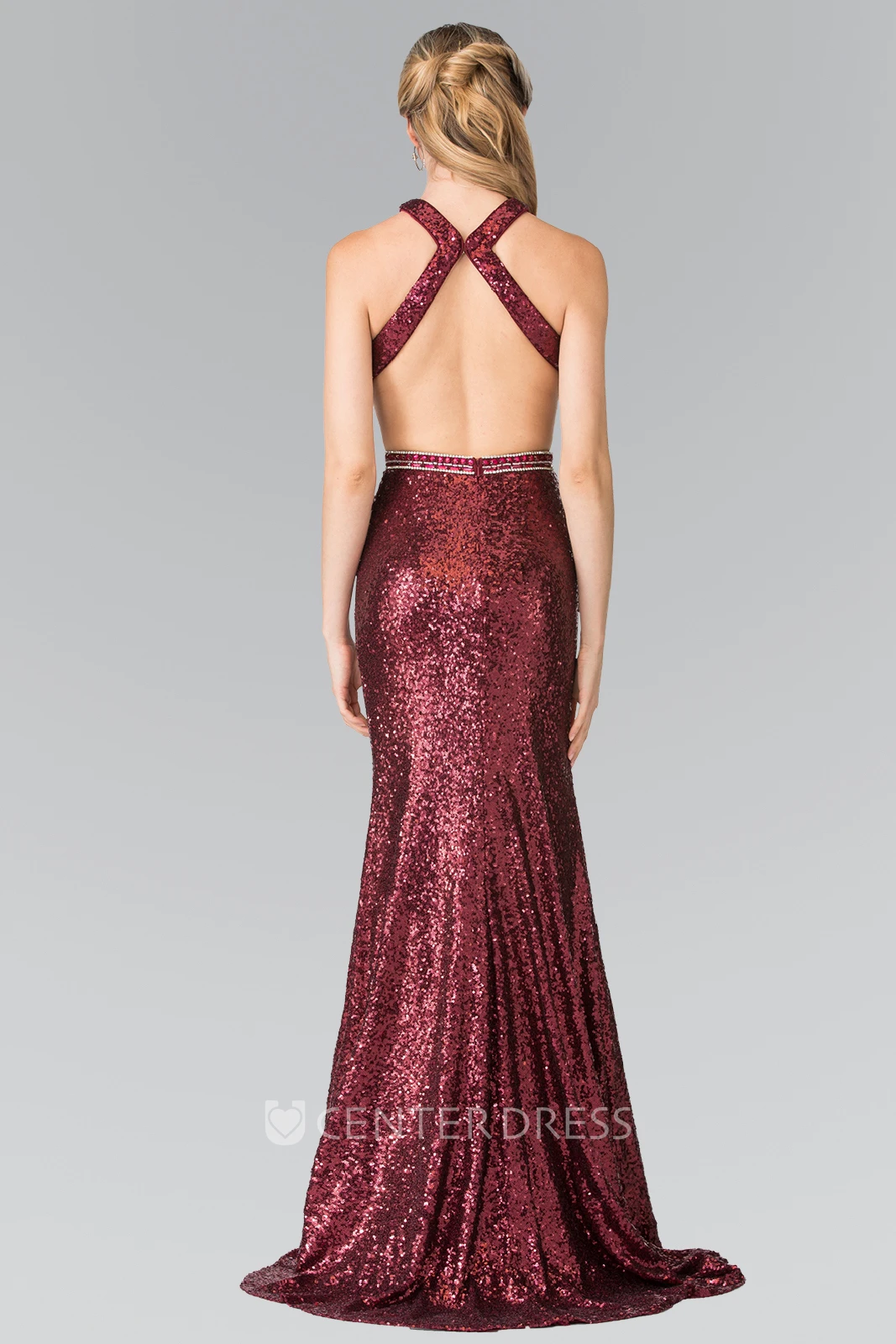 Sheath Maxi Jewel-Neck Sleeveless Sequins Straps Dress With Split Front And Beading