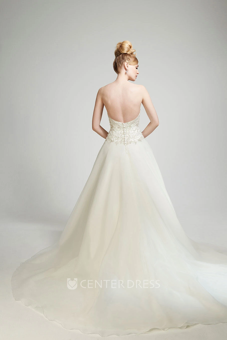 A-Line Maxi Beaded Sweetheart Sleeveless Wedding Dress With Chapel Train And Backless Style