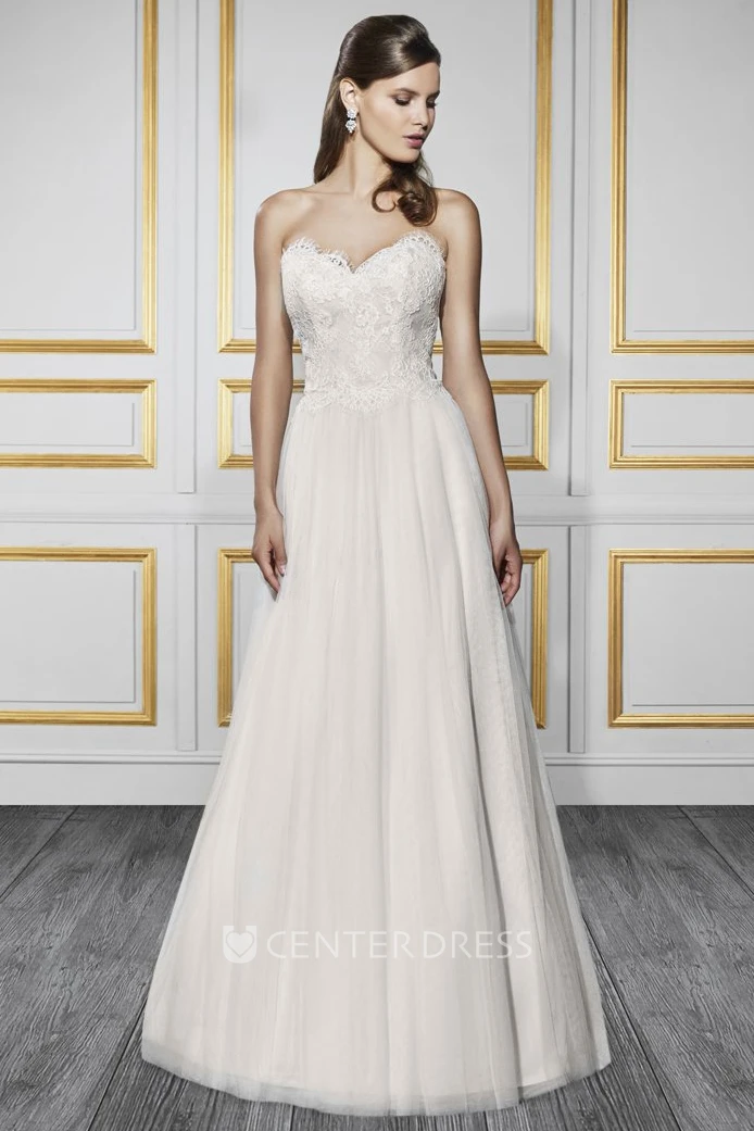 A-Line Sweetheart Tulle&Lace Wedding Dress With Zipper