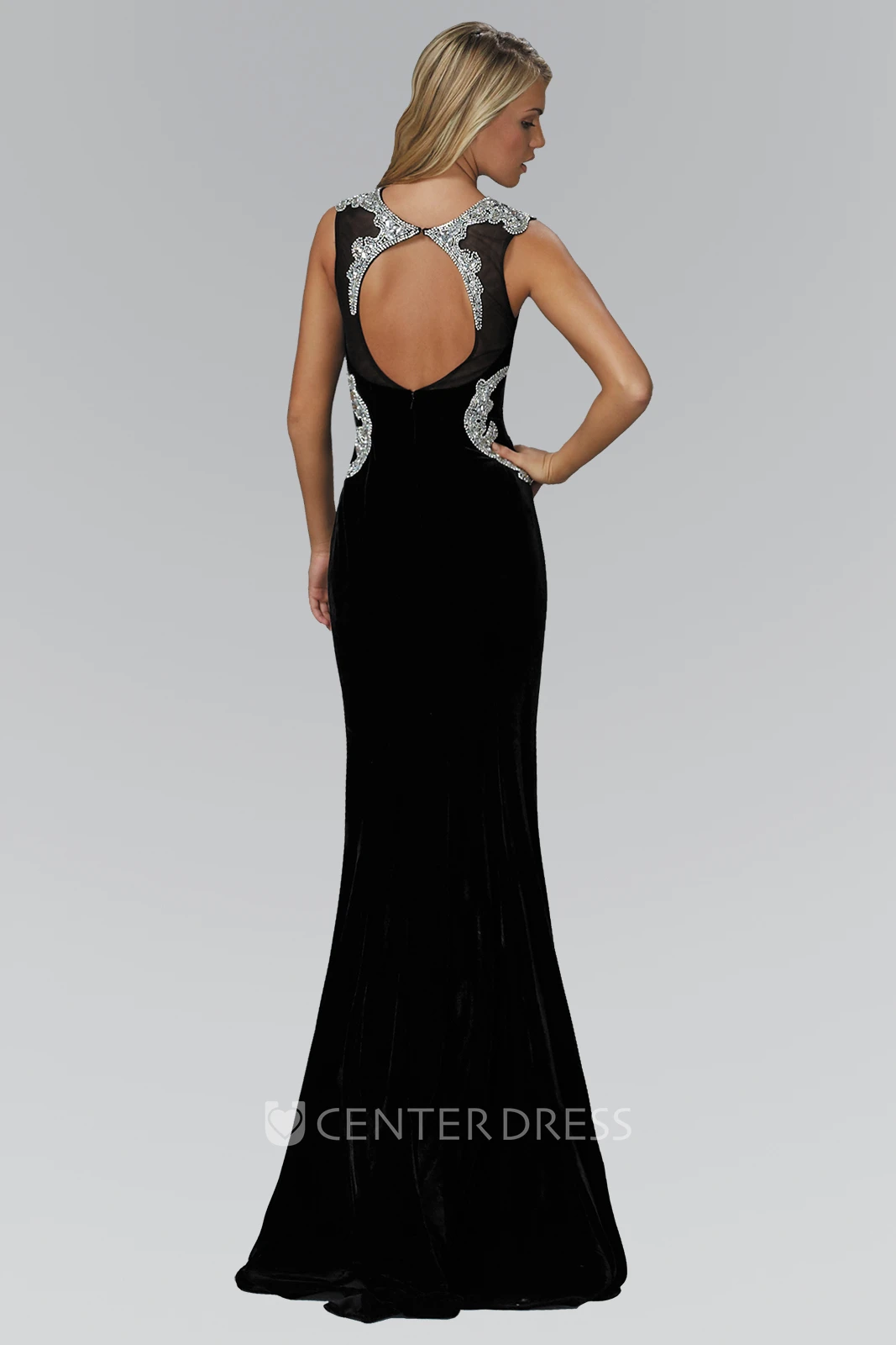 Sheath Scoop-Neck Sleeveless Jersey Keyhole Dress With Beading
