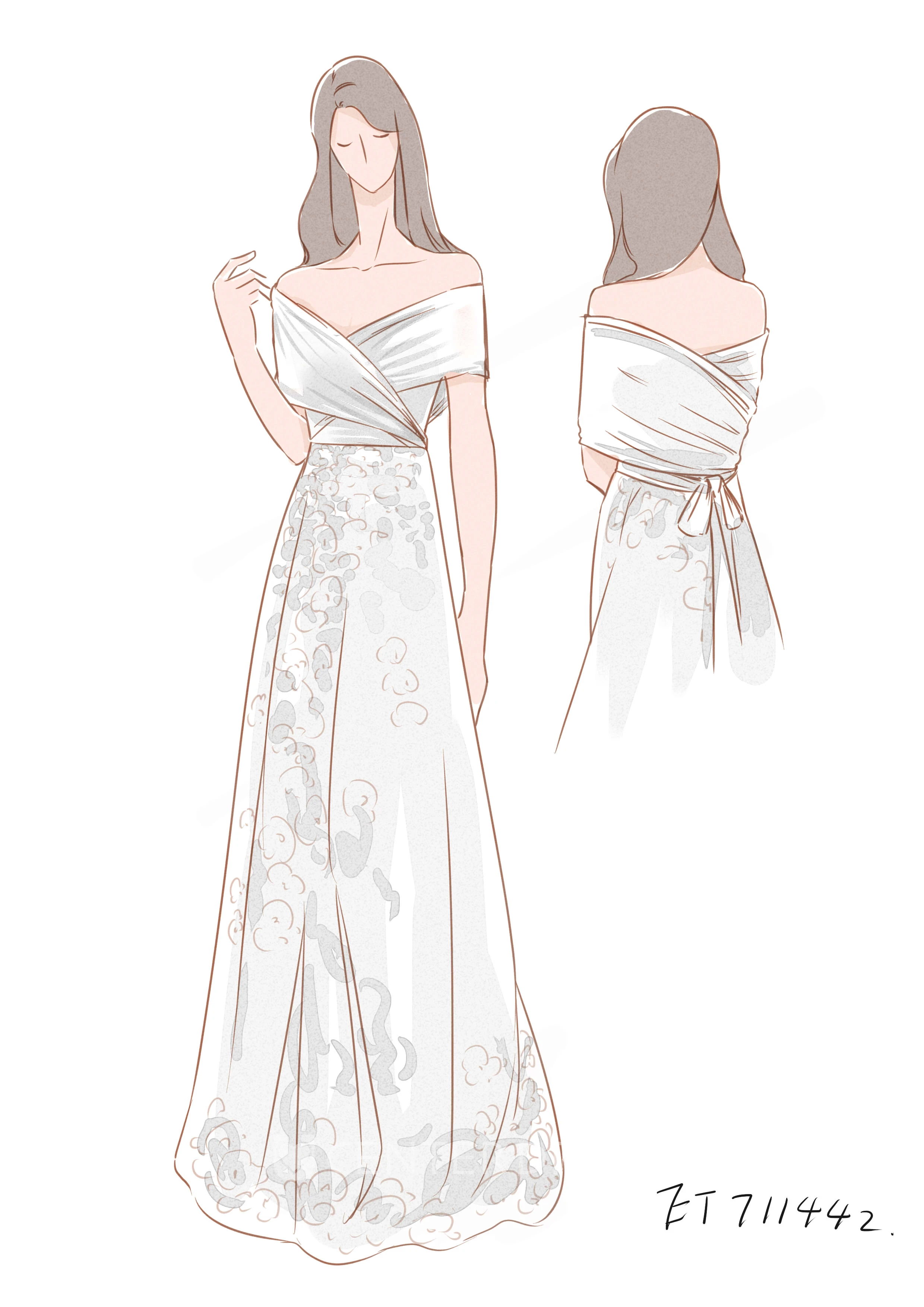 Long A-Line Lace Winter Wedding Dress With Wrapped Bodice