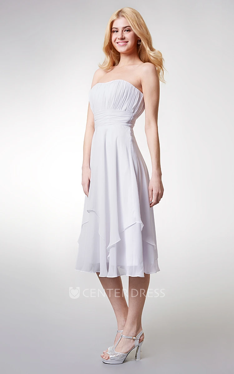 Strapless Empire Tea-length Layered Bridesmaid Dress