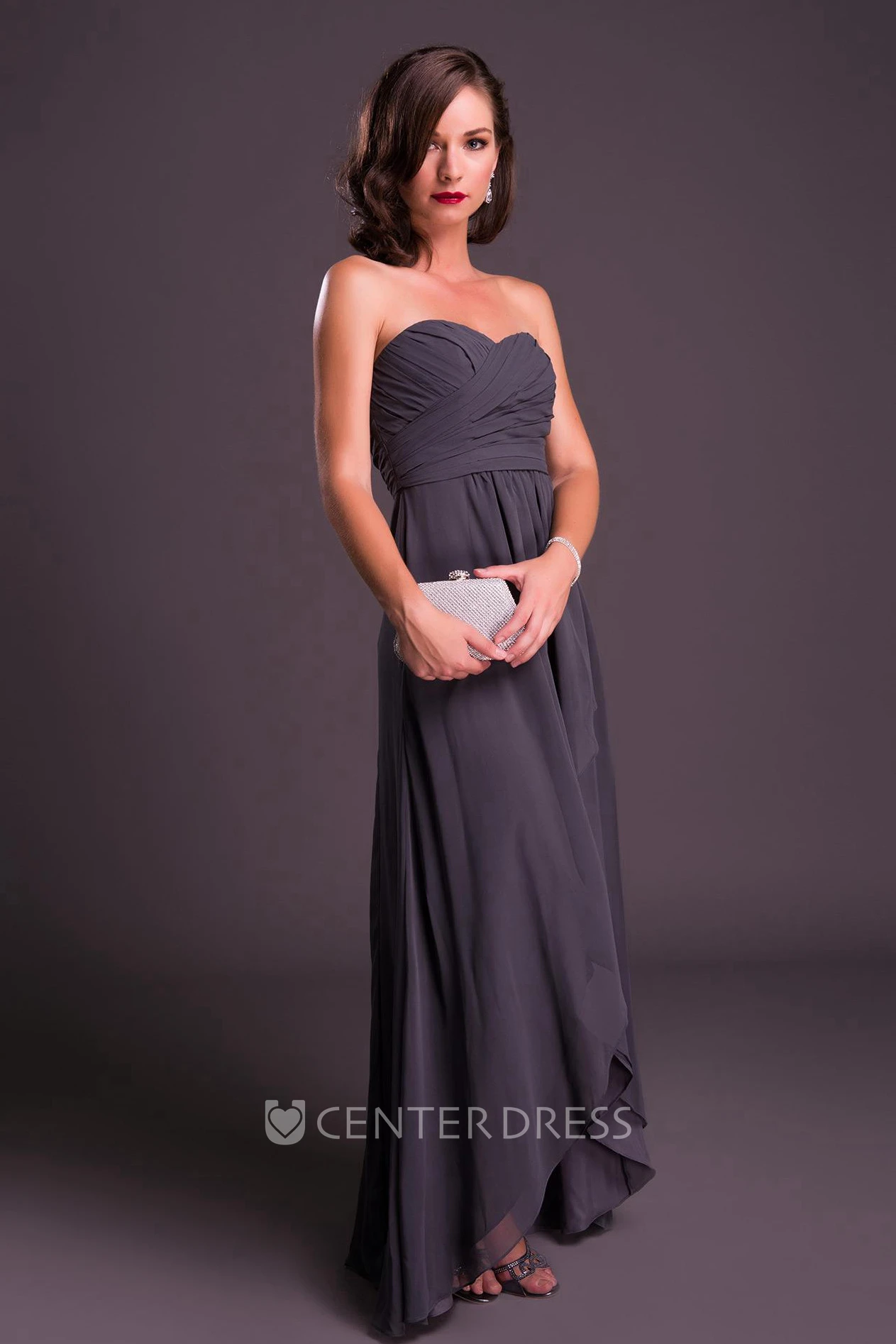 High-Low Sleeveless Ruched Sweetheart Chiffon Bridesmaid Dress