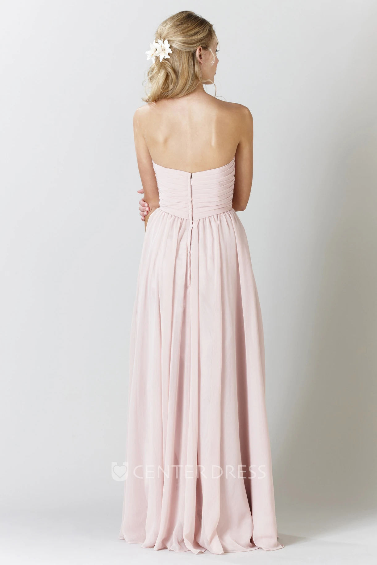 Sweetheart Maxi Criss-Cross Chiffon Bridesmaid Dress With Pleats And V Back