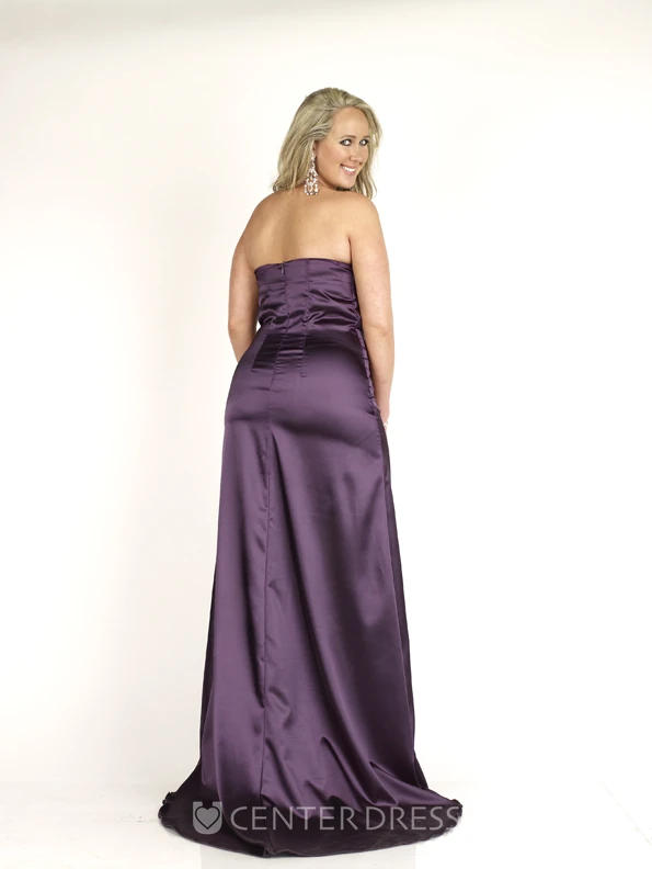 Sheath Floor-length Strapless Sleeveless Satin Ruching Waist Jewellery Backless Dress