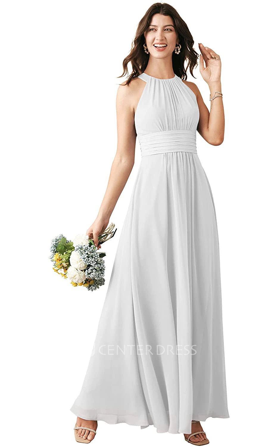 Chiffon Ankle-length Halter A Line Sleeveless Bridesmaid Dress With Ruching