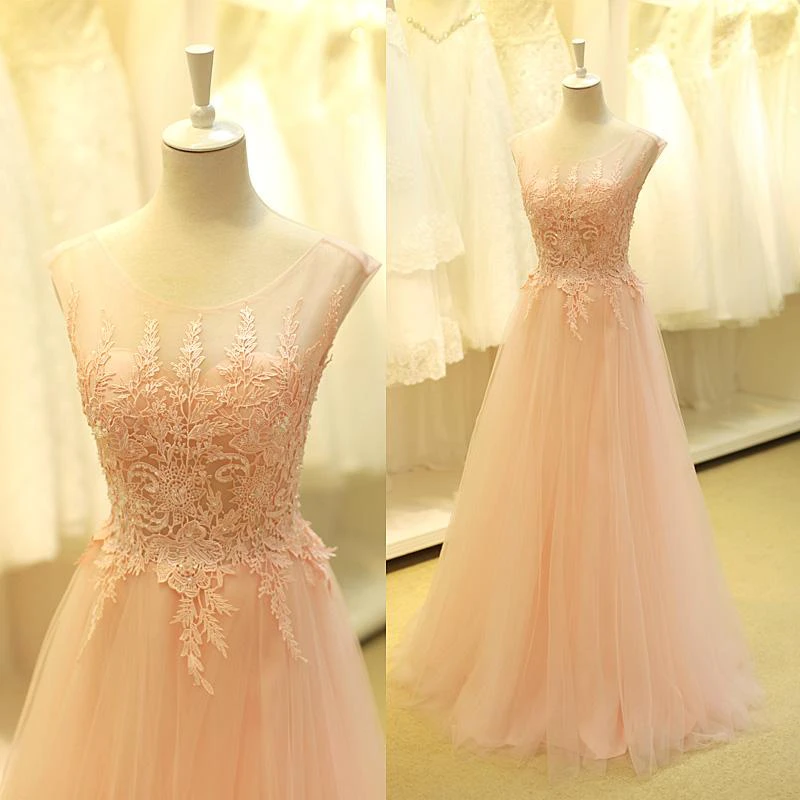 Lovely Color Cap Sleeve Tulle Prom Dress With Lace Appliques