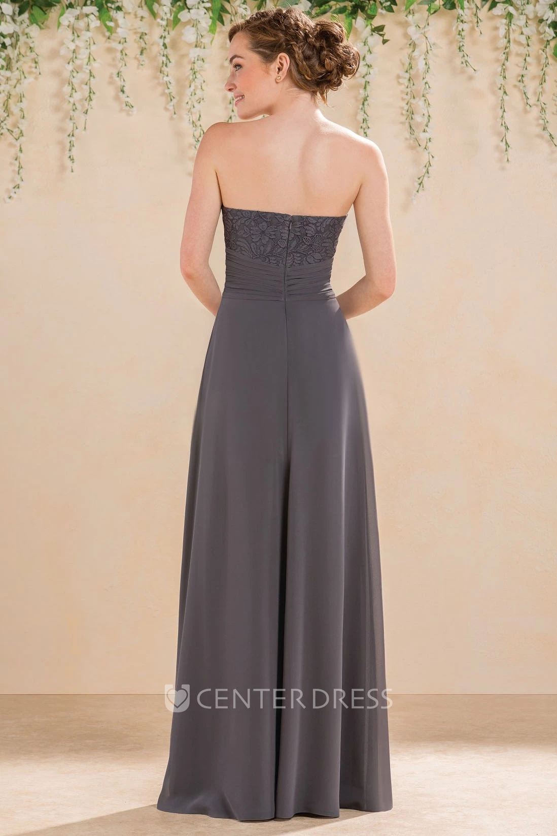 Sweetheart A-Line Gown With Lace Bodice And Ruching