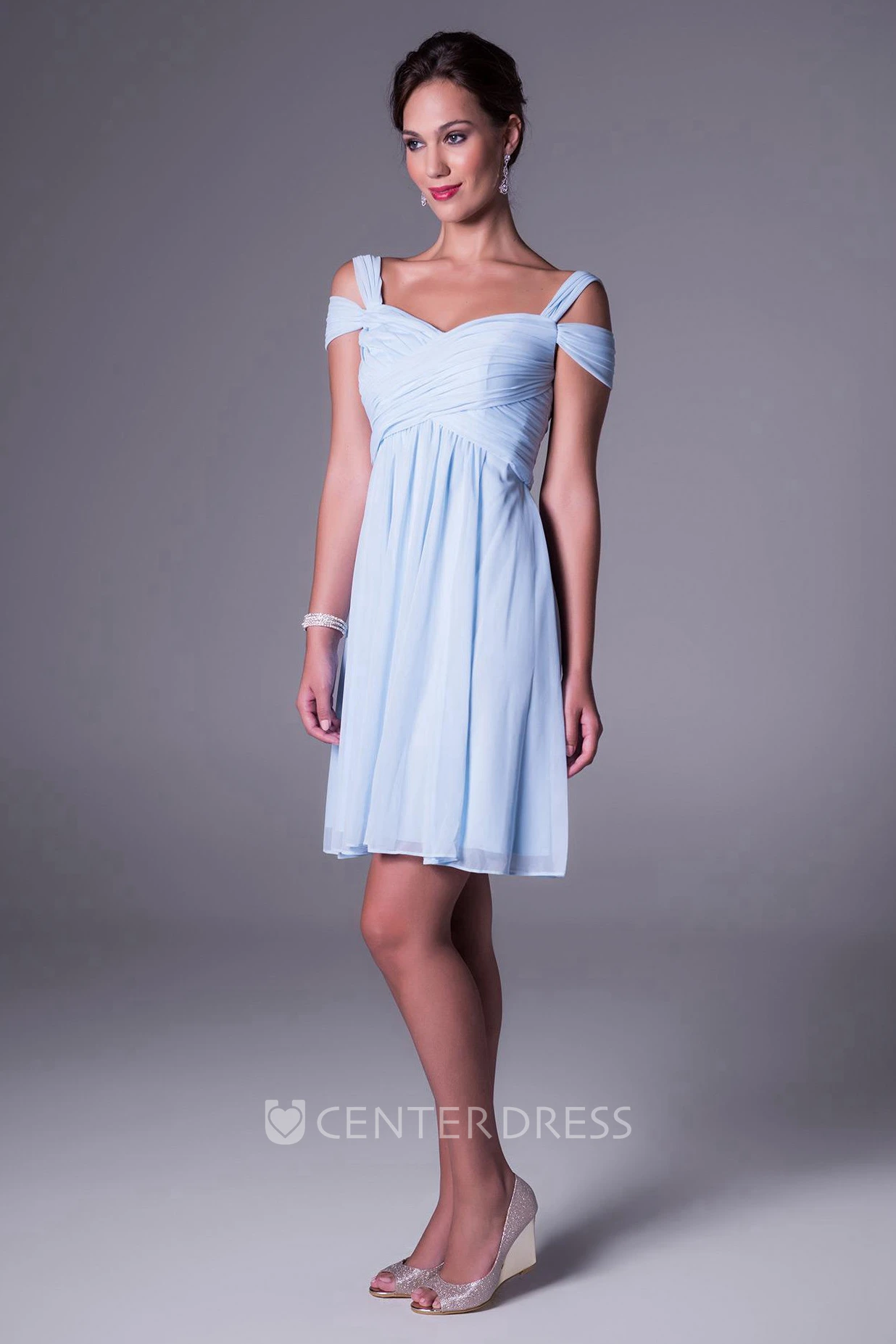 Short Chiffon Bridesmaid Dress With Criss Cross And V Back