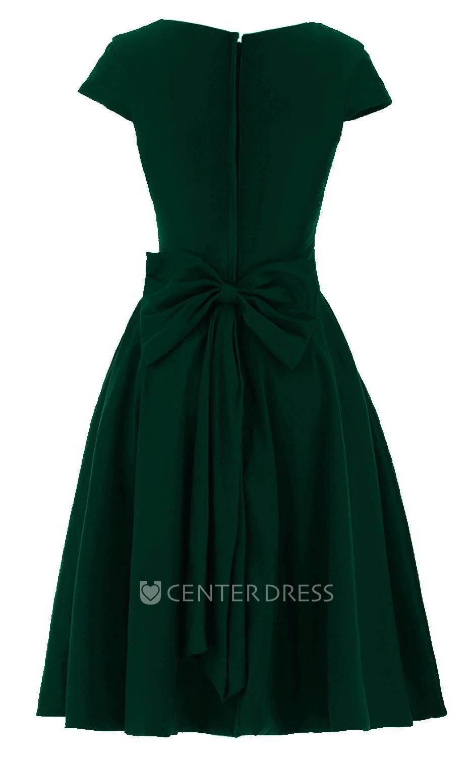 Short Sleeve Knee-length Pleated Chiffon Dress With Bowknot