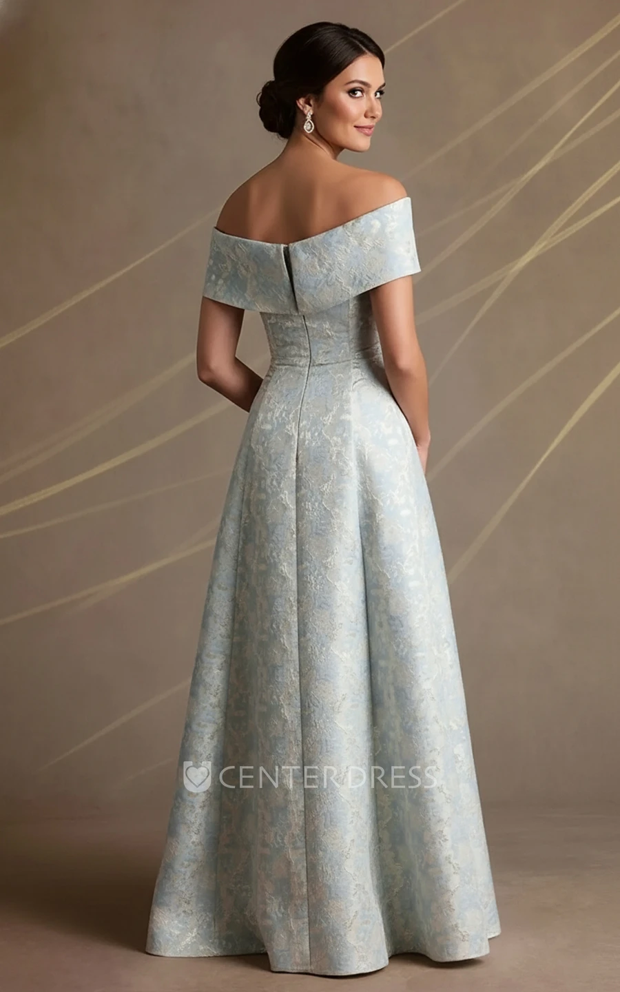 Elegant Mother of the Bride Dress A Line Jacquard Off Shoulder Structured Bodice Long Formal Evening Gown