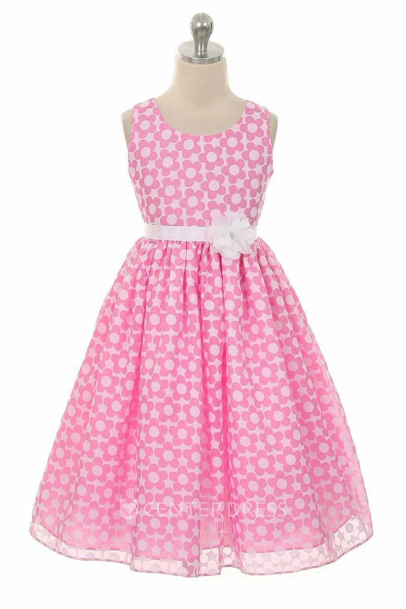 Straps Tea-Length Tiered Organza Flower Girl Dress