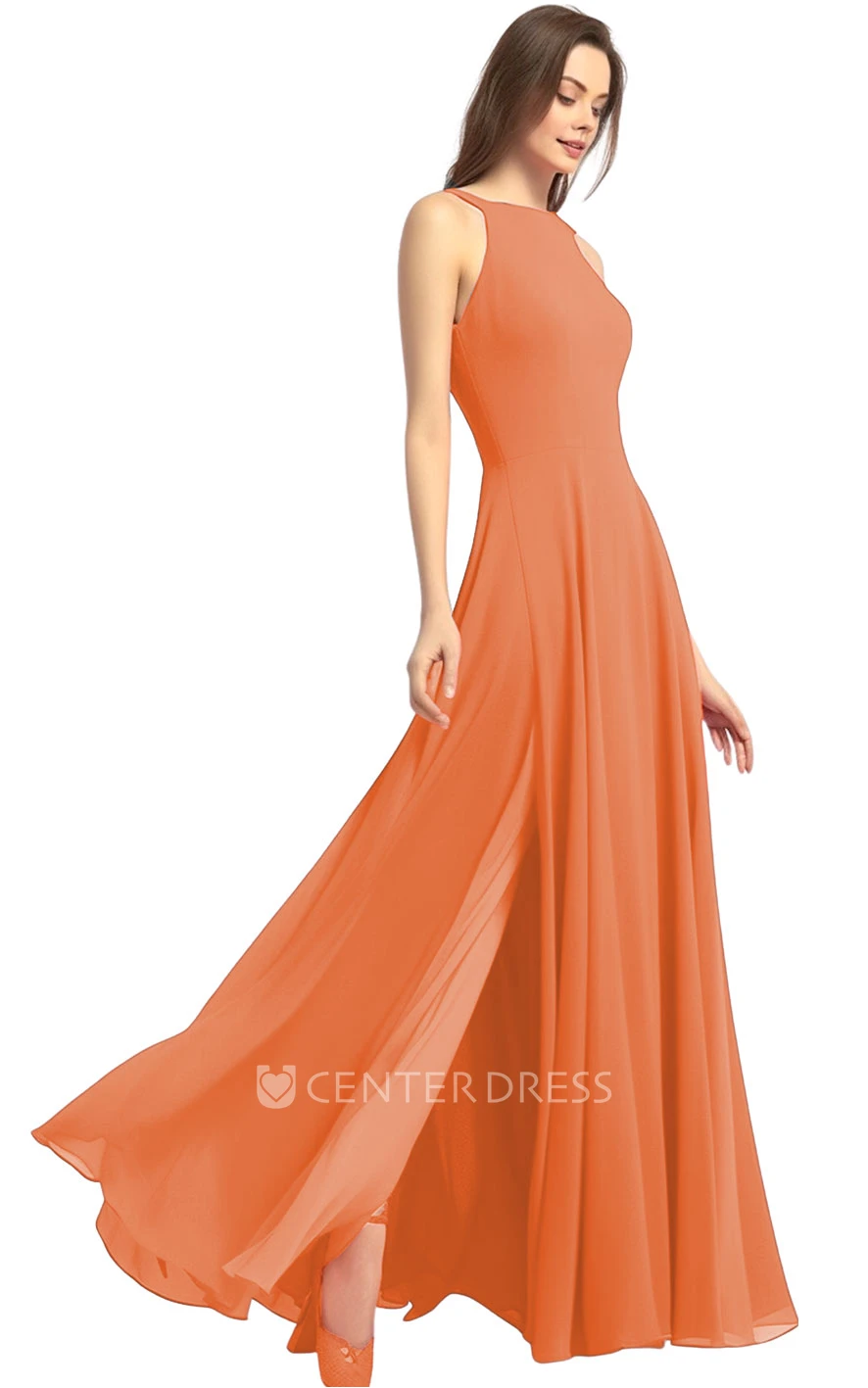Casual A-Line Chiffon Bridesmaid Dress with Halter Neck and Split Front 2026 Simple