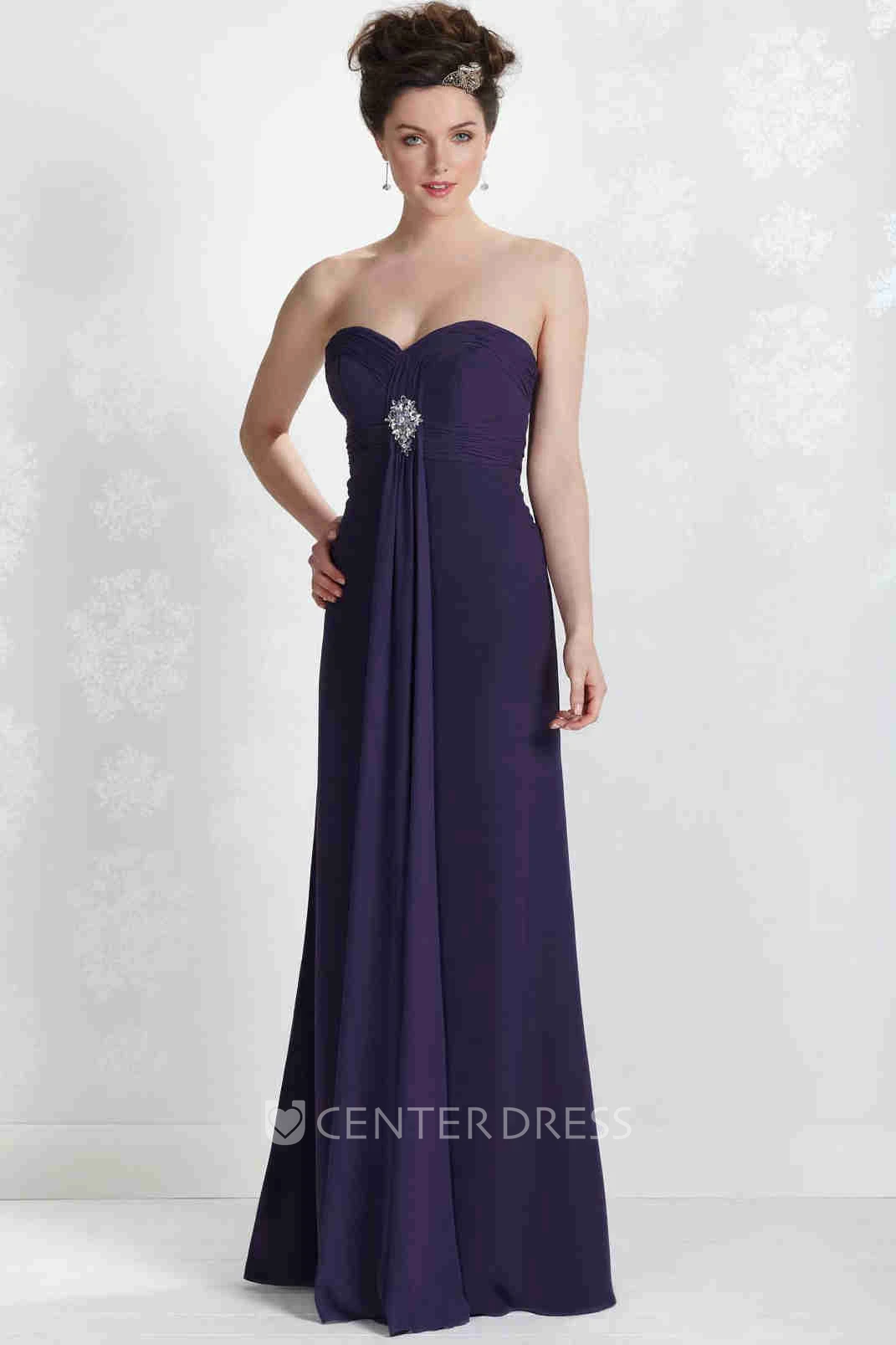 Ruched Sweetheart Sleeveless Chiffon Bridesmaid Dress With Draping And Beading