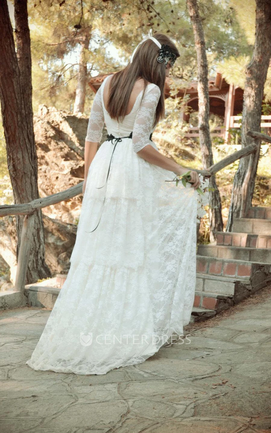 Bohemian Half Sleeve Floor-Length Lace Dress