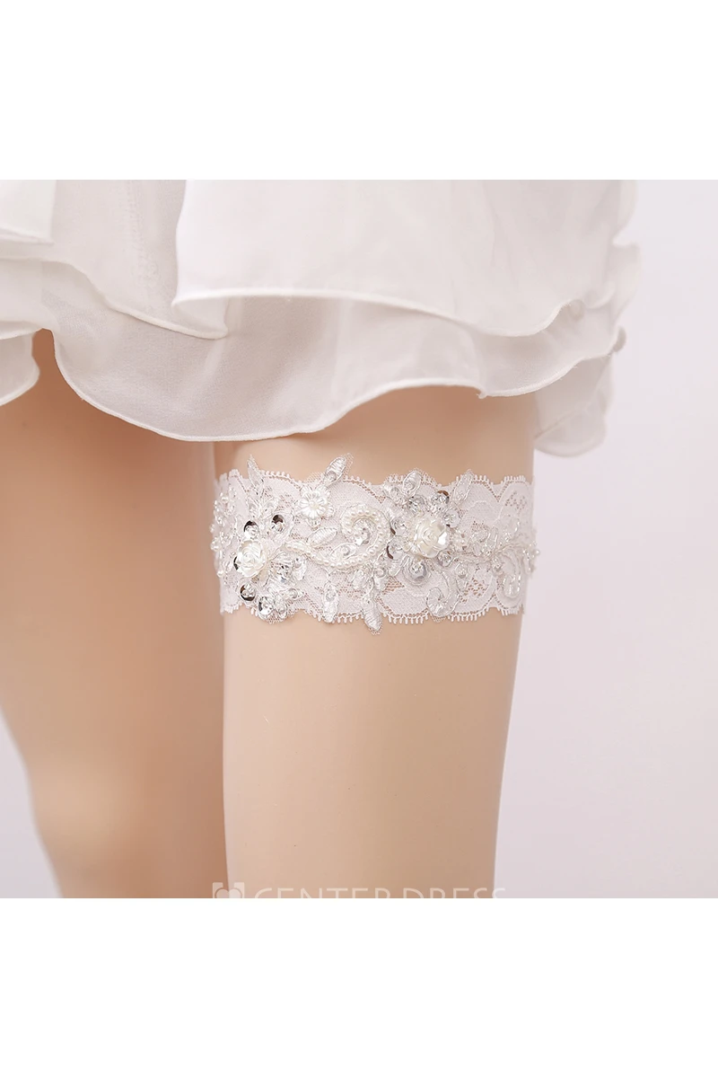 Beaded Pearl Lace Applique Stretch Sexy Garter Within Within 16-23inch