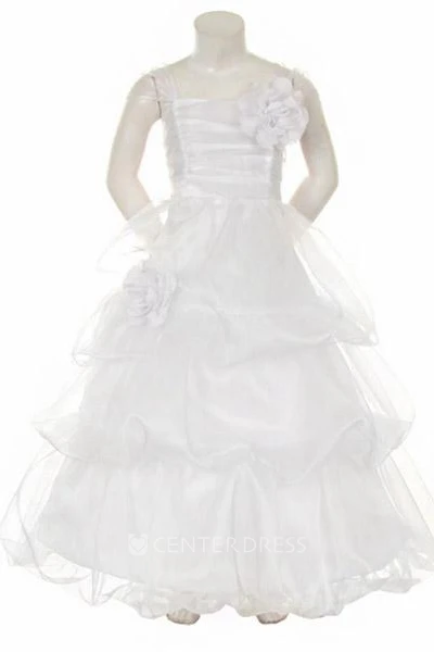 Floral Tiered Organza Flower Girl Dress With Ruffles