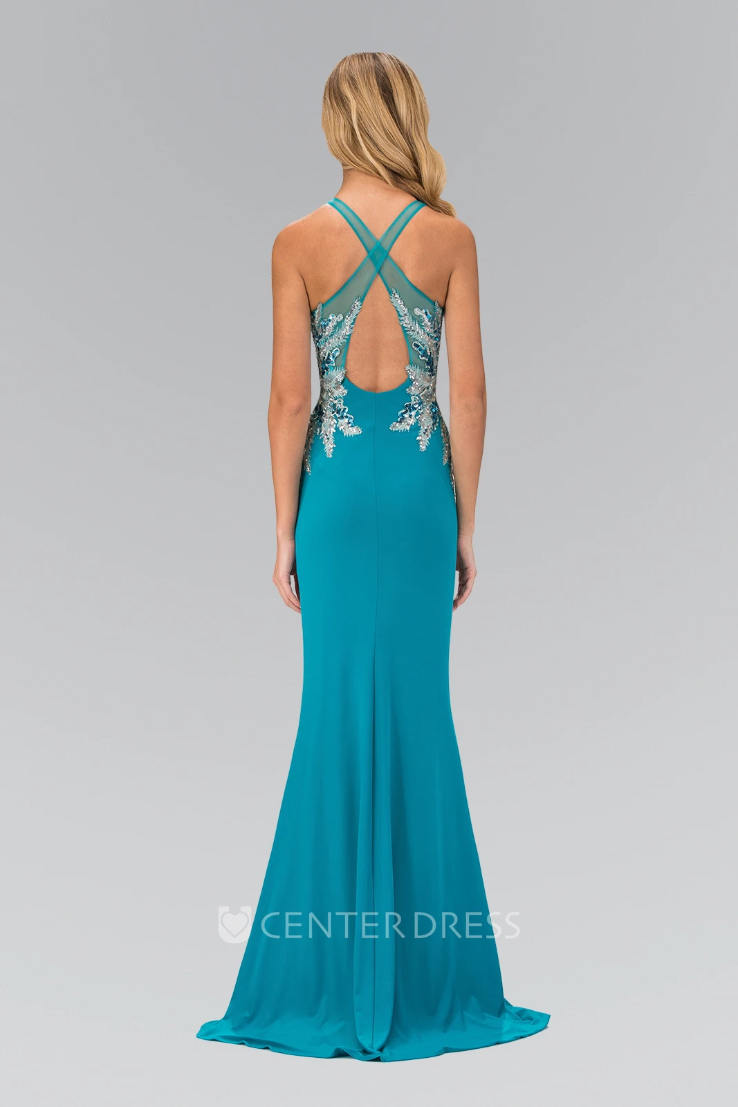 Sheath Jewel-Neck Sleeveless Jersey Straps Dress With Beading And Sequins