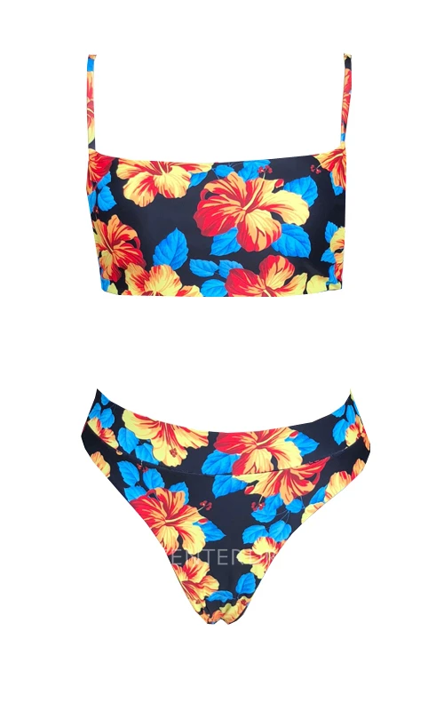 Floral Striped Spaghetti High-Cut Bikini Set