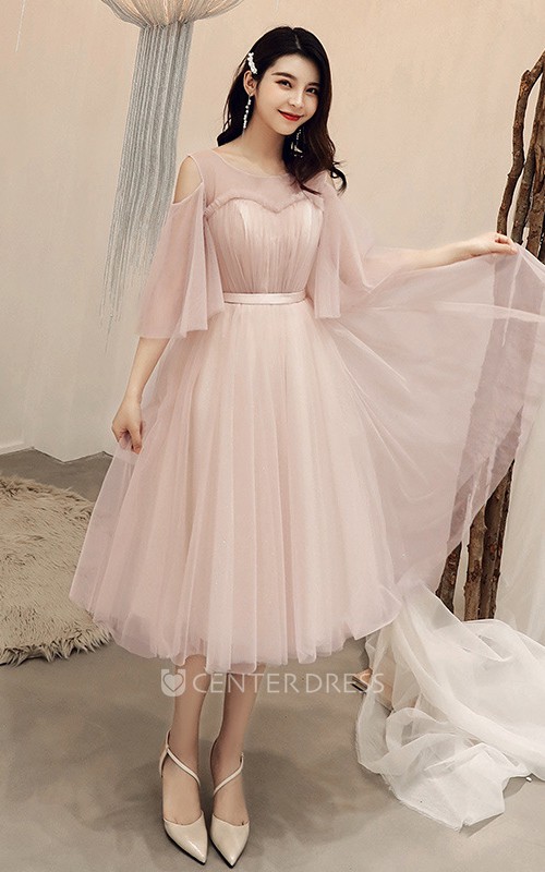 Pink Tulle Tea Length Dress