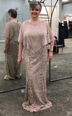 Elegant Half Sleeve Brush Train Sequins Sheath Mother of the Bride Dress