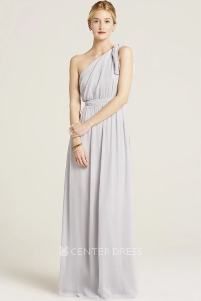 Sleeveless Ruched One-Shoulder Chiffon Bridesmaid Dress