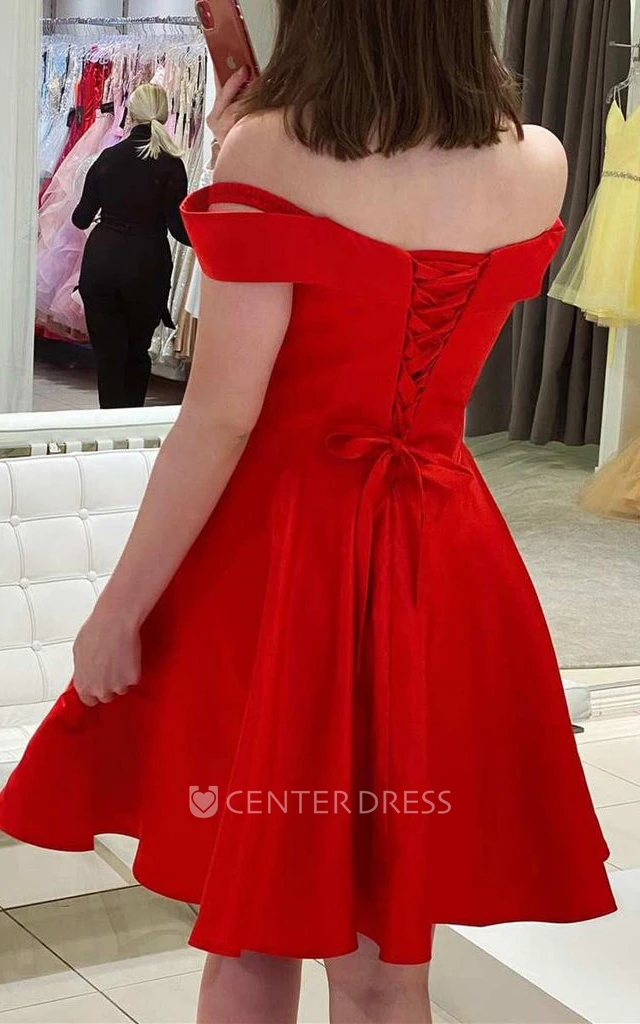 Satin Romantic A Line Off-the-shoulder Homecoming Dress With Corset Back