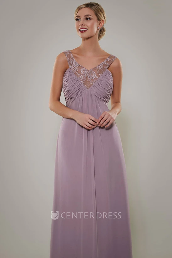 V-Neck Empire Ruched Sleeveless Chiffon Bridesmaid Dress