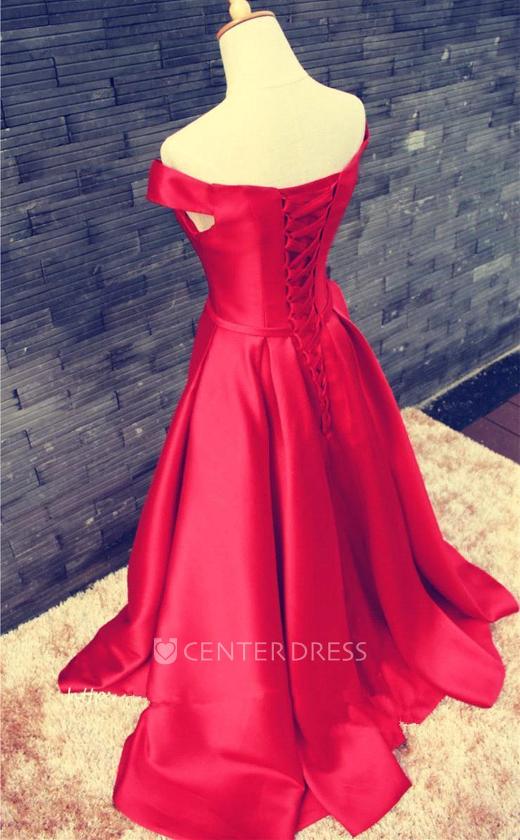 Elegant Red Off-the-shoulder Prom Dress Bowknot Lace-up