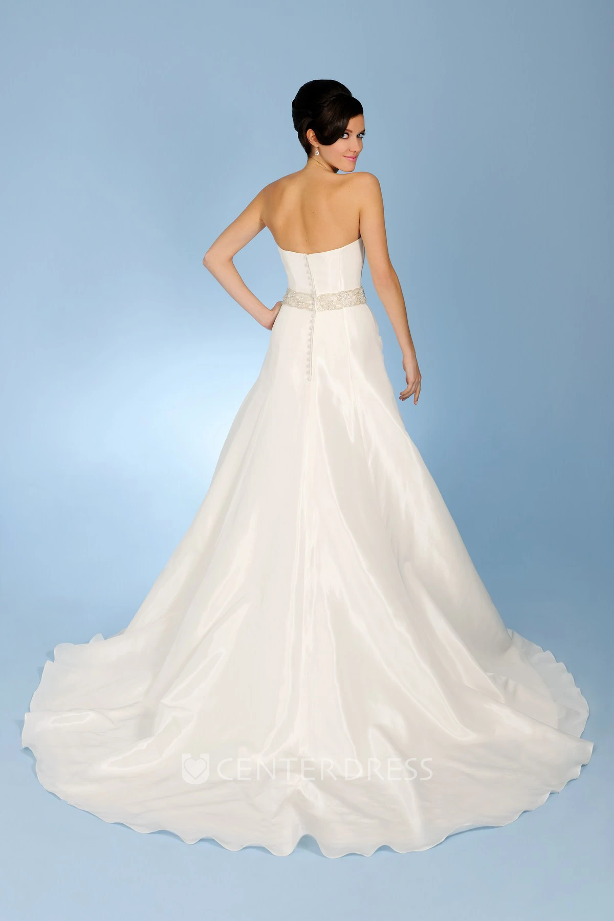 A-Line Sweetheart Cap-Sleeve Jeweled Taffeta Wedding Dress With Side Draping And Cape