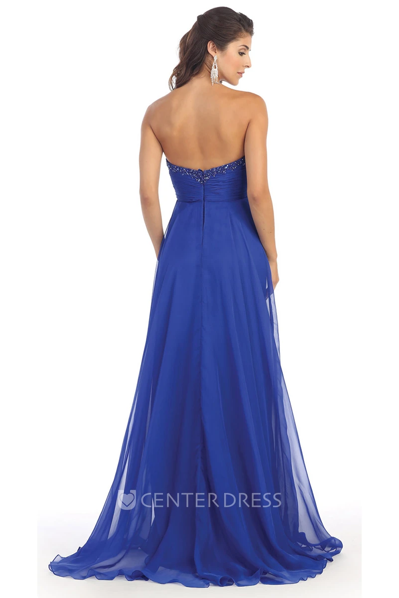 A-Line Sweetheart Sleeveless Empire Chiffon Backless Dress With Beading And Draping
